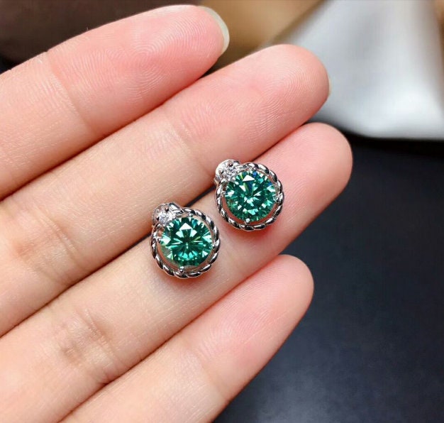 Green Moissanite Stud Earrings, 925 Sterling Silver, Stud Earrings, Green Moissanite Earrings, Luxury Earrings, Round Cut Stone Earrings | Save 33% - Rajasthan Living 15