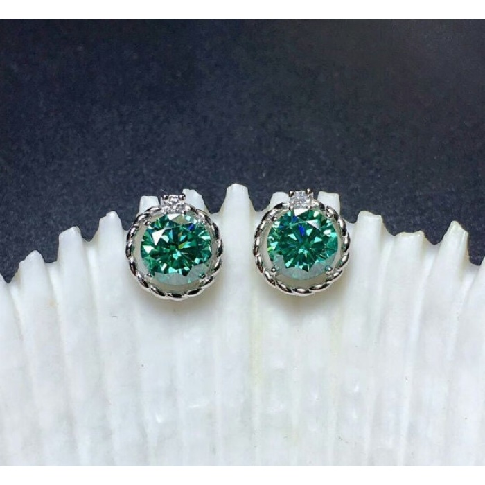 Green Moissanite Stud Earrings, 925 Sterling Silver, Stud Earrings, Green Moissanite Earrings, Luxury Earrings, Round Cut Stone Earrings | Save 33% - Rajasthan Living 9
