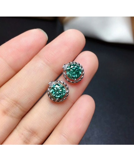 Green Moissanite Stud Earrings, 925 Sterling Silver, Stud Earrings, Green Moissanite Earrings, Luxury Earrings, Round Cut Stone Earrings | Save 33% - Rajasthan Living 3