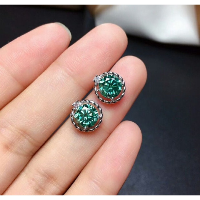 Green Moissanite Stud Earrings, 925 Sterling Silver, Stud Earrings, Green Moissanite Earrings, Luxury Earrings, Round Cut Stone Earrings | Save 33% - Rajasthan Living 6