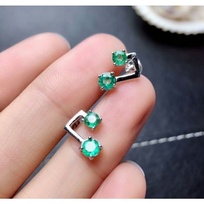 Natural Emerald Studs Earrings, 925 Sterling Silver, Emerald Earrings, Emerald Silver Earrings, Luxury Earrings, Round Cut Stone Earrings | Save 33% - Rajasthan Living 8