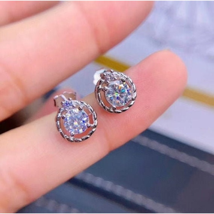Moissanite Studs Earrings, 925 Sterling Silver, Studs Earrings, Earrings, Moissanite Earrings, Luxury Earrings, Cushion Cut Stone Earrings | Save 33% - Rajasthan Living 5