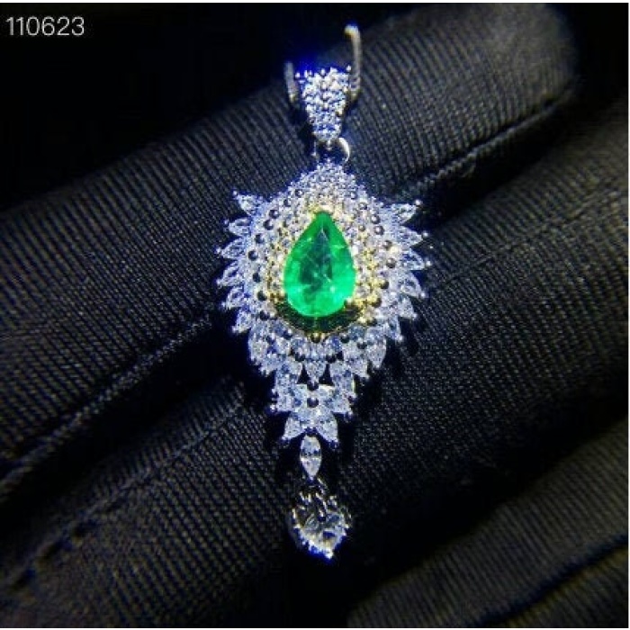 Natural Emerald Pendant, Engagement Pendant, Emerald Silver Pendent, Woman Pendant, Pendant Necklace, Luxury Pendent, Pear Cut Stone Pendent | Save 33% - Rajasthan Living 5
