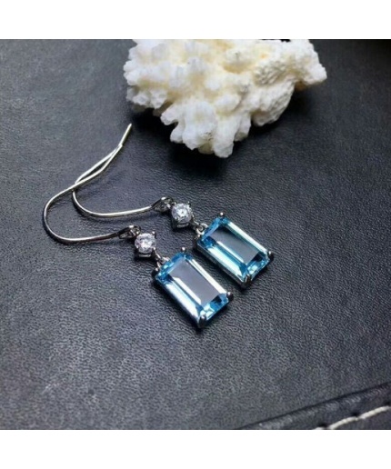 Natural Sky Blue Topaz Drop Earrings, 925 Sterling Silver, Studs Earrings, Blue Topaz Earrings, Luxury Earrings, Emerald Cut Stone Earrings | Save 33% - Rajasthan Living 5