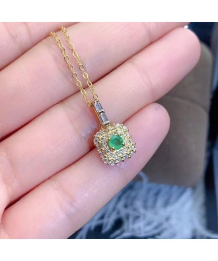 Natural Emerald Jewelry Set, Engagement Ring, Emerald Silver Pendent, Woman Earring Pendant Necklace Luxury Pendent, Round Cut Stone Pendent | Save 33% - Rajasthan Living 3
