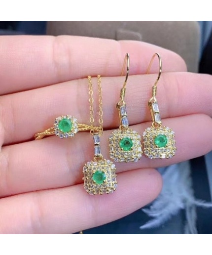Natural Emerald Jewelry Set, Engagement Ring, Emerald Silver Pendent, Woman Earring Pendant Necklace Luxury Pendent, Round Cut Stone Pendent | Save 33% - Rajasthan Living