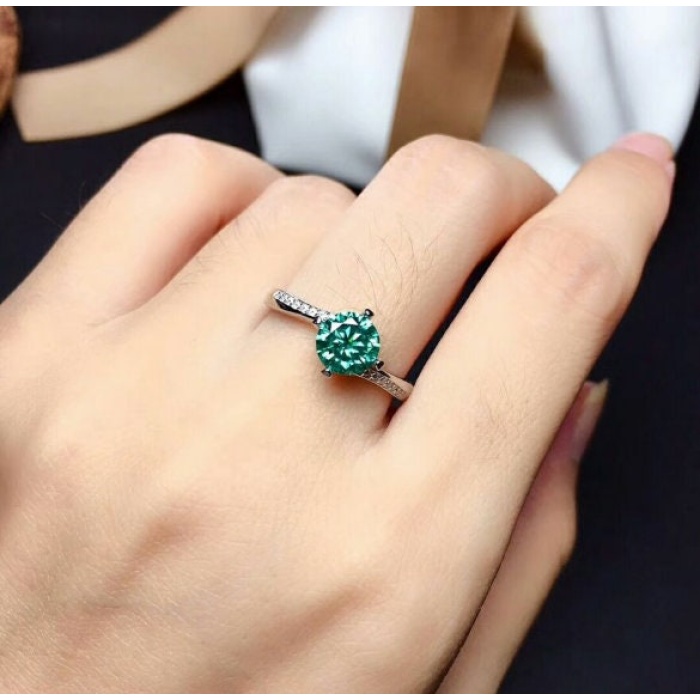 Green Moissanite Ring, 925 Sterling Silver, 1ct Moissanite Ring, Engagement Ring, Wedding Ring, Luxury Ring, Ring/Band, Round Cut Ring | Save 33% - Rajasthan Living 6