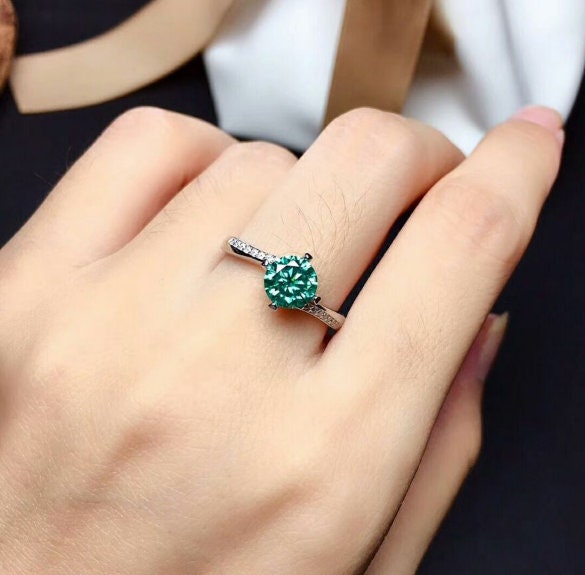 Green Moissanite Ring, 925 Sterling Silver, 1ct Moissanite Ring, Engagement Ring, Wedding Ring, Luxury Ring, Ring/Band, Round Cut Ring | Save 33% - Rajasthan Living 12
