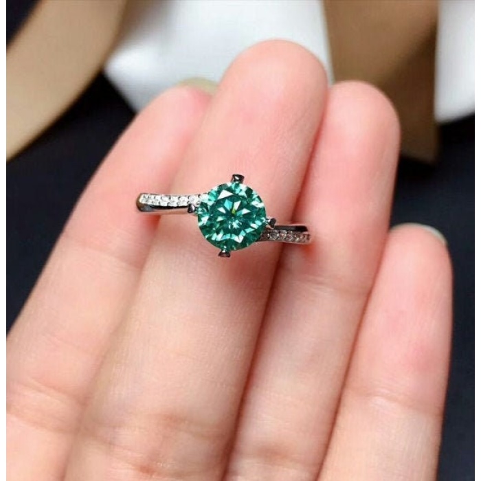 Green Moissanite Ring, 925 Sterling Silver, 1ct Moissanite Ring, Engagement Ring, Wedding Ring, Luxury Ring, Ring/Band, Round Cut Ring | Save 33% - Rajasthan Living 5