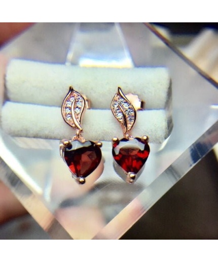 Natural Garnet Drop Earrings, 925 Sterling Silver, Garnet Studs Earrings, Earrings, Garnet Earrings, Luxury Earrings, Heart Stone Earrings | Save 33% - Rajasthan Living