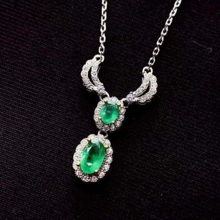 Natural Emerald Pendant, Engagement Pendent, Emerald Silver Pendent, Woman Pendant, Pendant Necklace, Luxury Pendant, Oval Cut Stone Pendent | Save 33% - Rajasthan Living 6