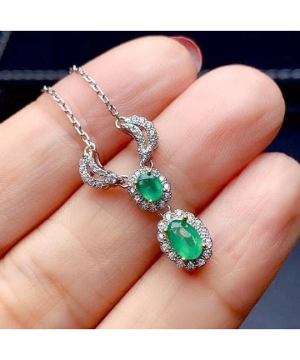 Natural Emerald Pendant, Engagement Pendent, Emerald Silver Pendent, Woman Pendant, Pendant Necklace, Luxury Pendant, Oval Cut Stone Pendent | Save 33% - Rajasthan Living