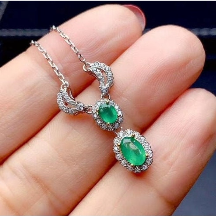 Natural Emerald Pendant, Engagement Pendent, Emerald Silver Pendent, Woman Pendant, Pendant Necklace, Luxury Pendant, Oval Cut Stone Pendent | Save 33% - Rajasthan Living 5