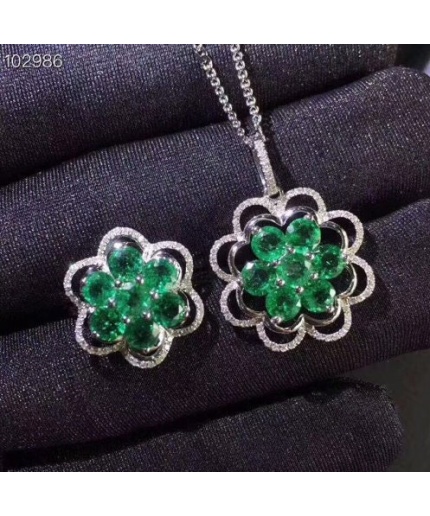 Natural Emerald Jewelry Set, Engagement Ring, Emerald Silver Pendent, Woman Earring Pendant Necklace, Luxury Pendent Round Cut Stone Pendent | Save 33% - Rajasthan Living