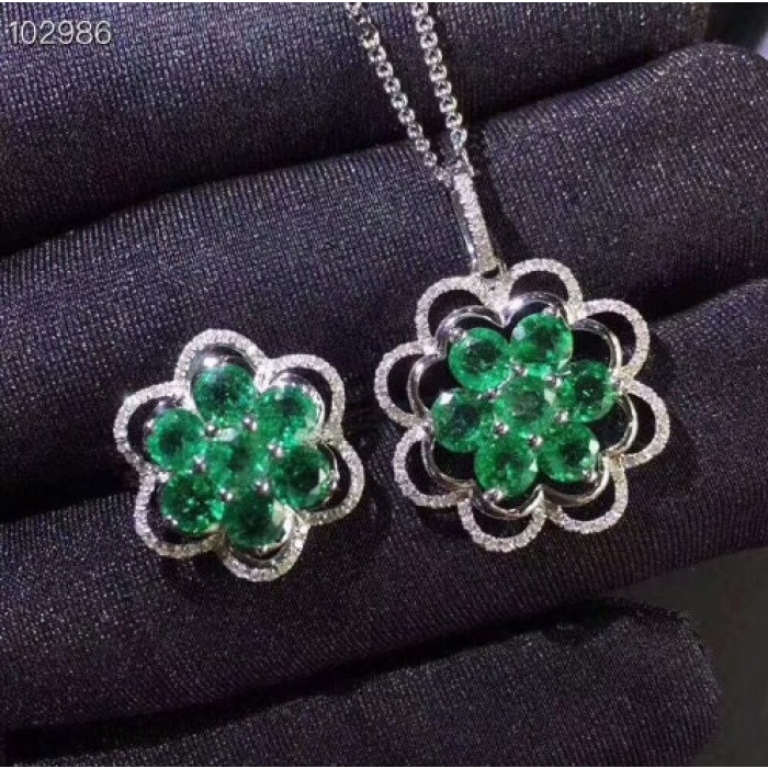 Natural Emerald Jewelry Set, Engagement Ring, Emerald Silver Pendent, Woman Earring Pendant Necklace, Luxury Pendent Round Cut Stone Pendent | Save 33% - Rajasthan Living 5
