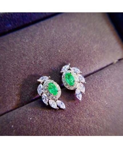Natural Emerald Studs Earrings, 925 Sterling Silver, Emerald Earrings, Emerald Silver Earrings, Luxury Earrings, Oval Cut Stone Earrings | Save 33% - Rajasthan Living