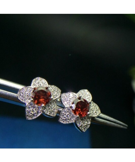 Natural Garnet Studs Earrings, 925 Sterling Silver, Garnet Studs Earrings, Earrings, Garnet Earrings, Luxury Earrings, Round Stone Earrings | Save 33% - Rajasthan Living 3