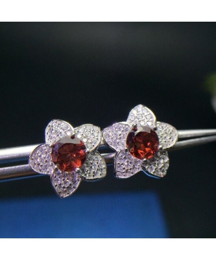 Natural Garnet Studs Earrings, 925 Sterling Silver, Garnet Studs Earrings, Earrings, Garnet Earrings, Luxury Earrings, Round Stone Earrings | Save 33% - Rajasthan Living