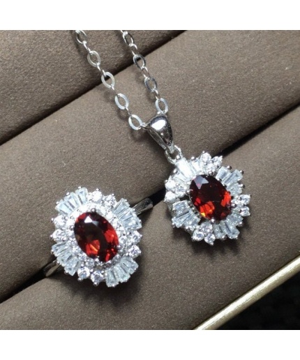Natural Red Garnet Jewelry Set, Engagement Ring, Red Garnet Jewellery Set, Woman Pendant, Garnet Necklace, Luxury Pendent, Oval Cut Stone | Save 33% - Rajasthan Living 3
