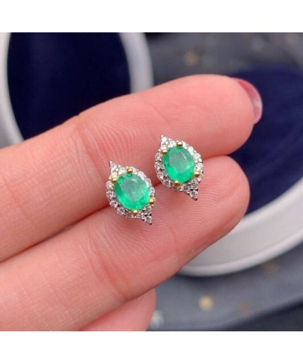 Natural Emerald Studs Earrings, 925 Sterling Silver, Emerald Earrings, Emerald Silver Earrings, Luxury Earrings, Oval Cut Stone Earrings | Save 33% - Rajasthan Living