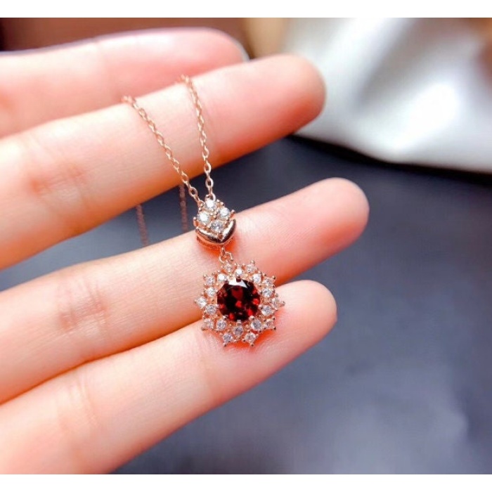 Natural Red Garnet Jewelry Set, Engagement Ring, Red Garnet Jewellery Set, Woman Pendant, Garnet Necklace, Luxury Pendent, Round Cut Stone | Save 33% - Rajasthan Living 8