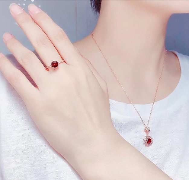 Natural Red Garnet Jewelry Set, Engagement Ring, Red Garnet Jewellery Set, Woman Pendant, Garnet Necklace, Luxury Pendent, Round Cut Stone | Save 33% - Rajasthan Living 20