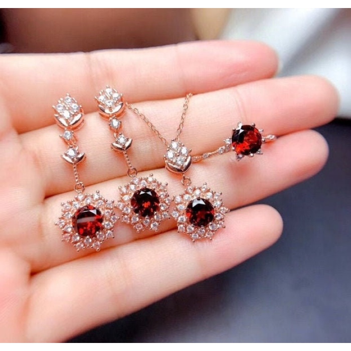 Natural Red Garnet Jewelry Set, Engagement Ring, Red Garnet Jewellery Set, Woman Pendant, Garnet Necklace, Luxury Pendent, Round Cut Stone | Save 33% - Rajasthan Living 5
