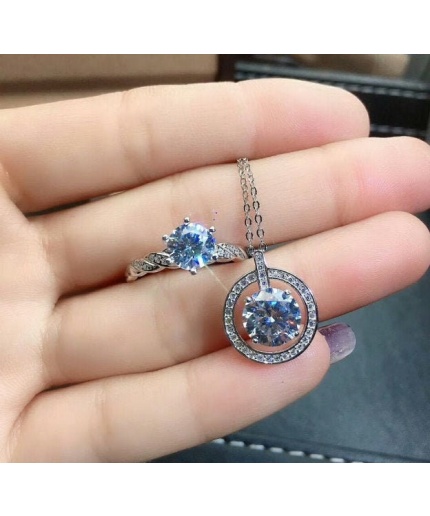 Natural Moissanite Jewelry Set, Engagement Ring, Moissanite Jewelry, Women Pendant, Moissanite Necklace, Luxury Pendant, Round Cut Stone | Save 33% - Rajasthan Living