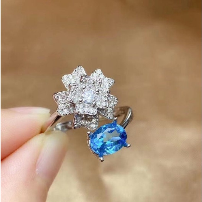 Natural Blue Topaz Ring, 925 Sterling Silver, Topaz Engagement Ring, Topaz Ring, Wedding Ring, Topaz Luxury Ring, Ring/Band, Oval Cut Ring | Save 33% - Rajasthan Living 9