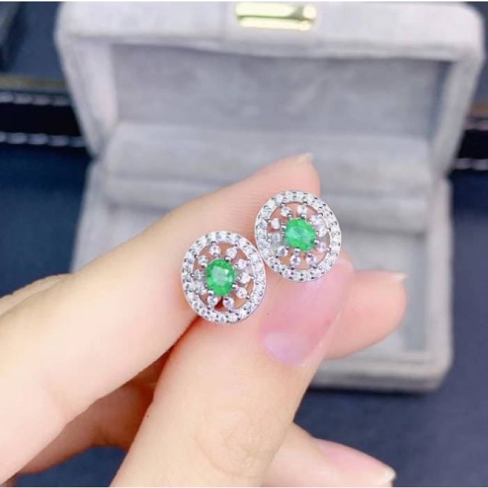 Natural Emerald Studs Earrings, 925 Sterling Silver, Emerald Earrings, Emerald Silver Earrings, Luxury Earrings, Oval Cut Stone Earrings | Save 33% - Rajasthan Living 10