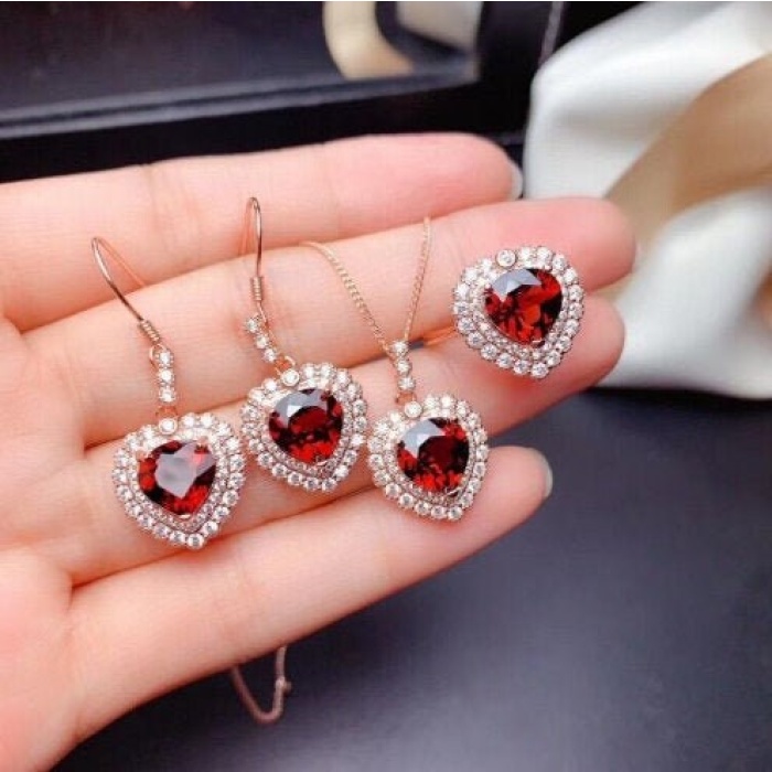 Natural Red Garnet Jewelry Set, Engagement Ring, Red Garnet Jewellery Set, Woman Pendant, Garnet Necklace, Luxury Pendent, Heart Cut Stone | Save 33% - Rajasthan Living 5