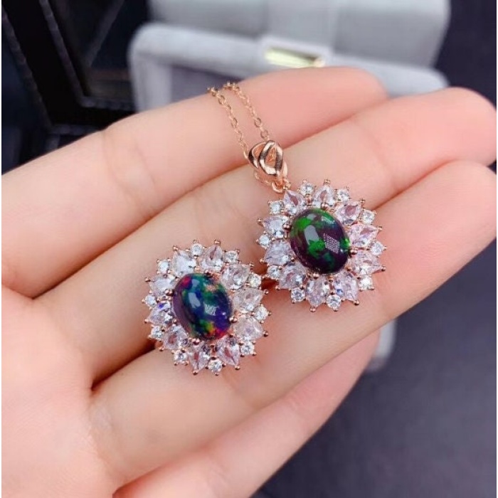 Natural Black Opal Jewelry Set, Engagement Ring, Black Opal Jewellery Set, Woman Pendant, Opal Necklace, Luxury Pendent, Oval Stone Pendant | Save 33% - Rajasthan Living 6