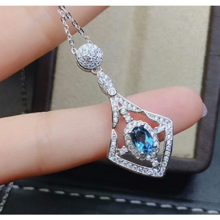 Natural Blue Topaz Jewelry Set, Engagement Ring, Blue Topaz Jewelry Set, Woman Pendant, Topaz Necklace, Luxury Pendant, Oval Cut Stone | Save 33% - Rajasthan Living 7