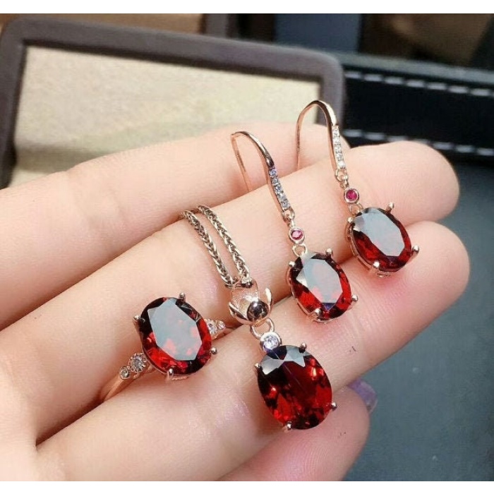 Natural Red Garnet Jewelry Set, Engagement Ring, Red Garnet Jewellery Set, Woman Pendant, Garnet Necklace, Luxury Pendent, Oval Cut Stone | Save 33% - Rajasthan Living 10
