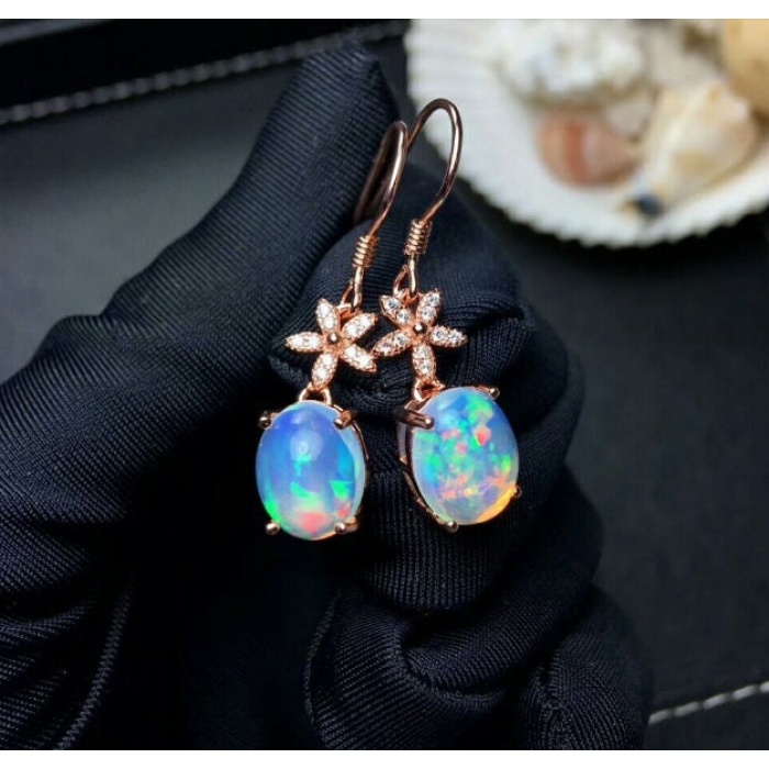 Natural Opal Drop Earrings, 925 Sterling Silver, Opal Drop Earrings, Earrings, Opal Earrings, Luxury Earrings, Oval Stone Earrings | Save 33% - Rajasthan Living 5