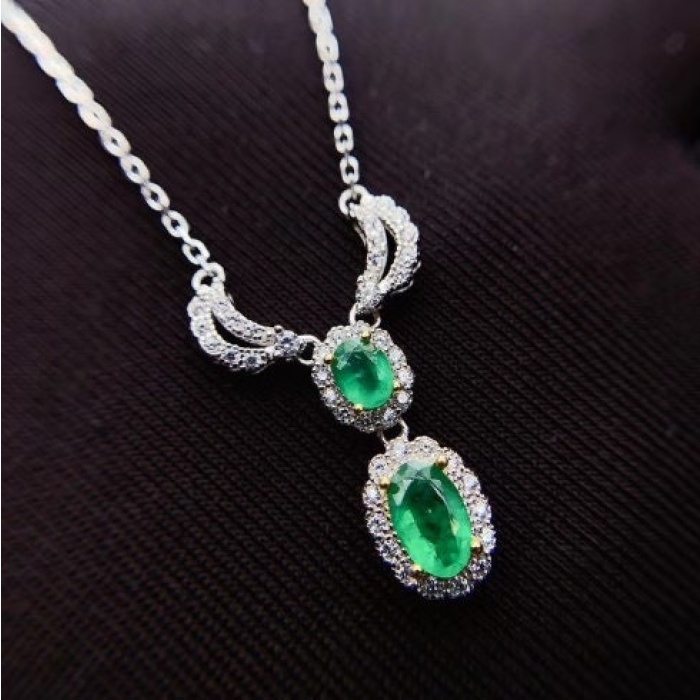 Natural Emerald Pendant, Engagement Pendent, Emerald Silver Pendent, Woman Pendant, Pendant Necklace, Luxury Pendant, Oval Cut Stone Pendent | Save 33% - Rajasthan Living 8