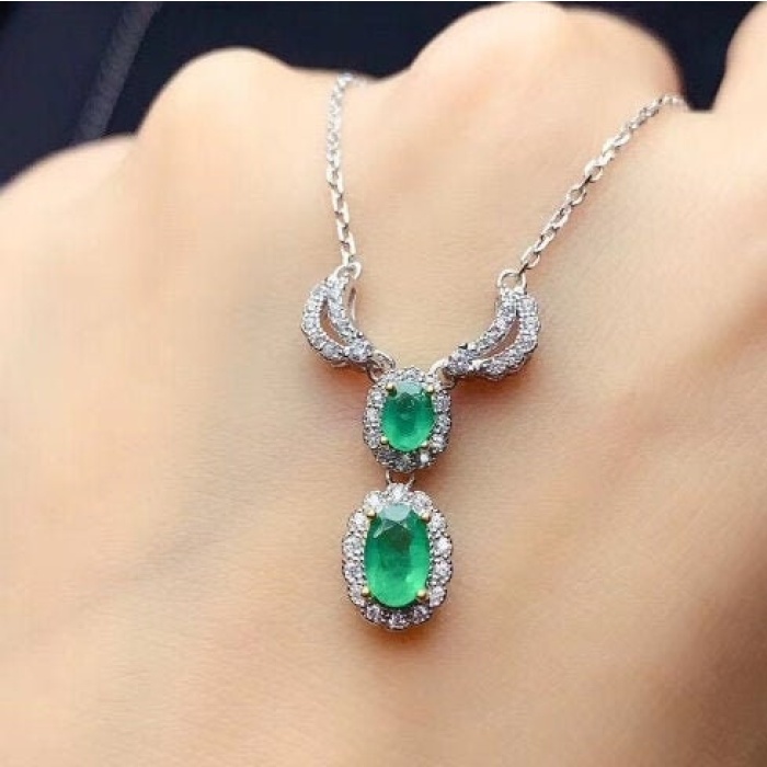 Natural Emerald Pendant, Engagement Pendent, Emerald Silver Pendent, Woman Pendant, Pendant Necklace, Luxury Pendant, Oval Cut Stone Pendent | Save 33% - Rajasthan Living 7