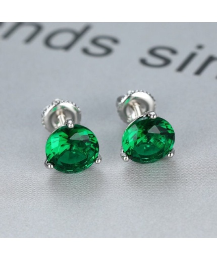 Lab Emerald Drop Earrings, 925 Sterling Silver, Emerald Drop Earrings, Emerald Silver Earrings, Luxury Earrings, Round Cut Stone Earrings | Save 33% - Rajasthan Living 3
