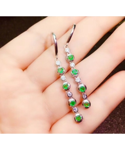 Natural Emerald Drop Earrings, 925 Sterling Silver, Emerald Drop Earrings, Emerald Silver Earrings, Luxury Earrings Round Cut Stone Earrings | Save 33% - Rajasthan Living 3