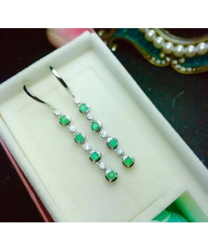 Natural Emerald Drop Earrings, 925 Sterling Silver, Emerald Drop Earrings, Emerald Silver Earrings, Luxury Earrings Round Cut Stone Earrings | Save 33% - Rajasthan Living
