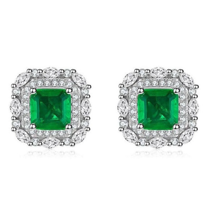 lab Emerald Stud Earrings, 925 Sterling Silver, Emerald Stud Earrings, Emerald Silver Earrings, Luxury Earrings, Asscher cut Stone | Save 33% - Rajasthan Living 9