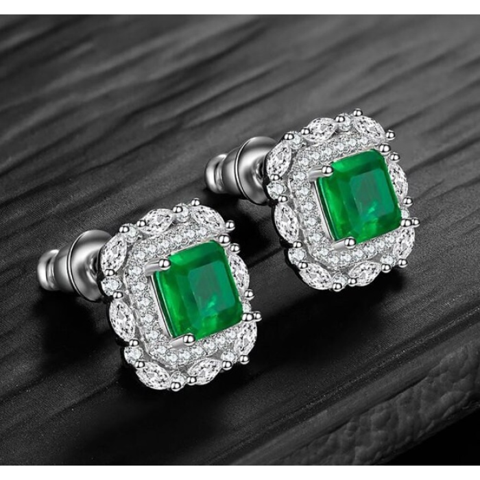 lab Emerald Stud Earrings, 925 Sterling Silver, Emerald Stud Earrings, Emerald Silver Earrings, Luxury Earrings, Asscher cut Stone | Save 33% - Rajasthan Living 7