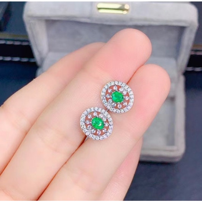 Natural Emerald Studs Earrings, 925 Sterling Silver, Emerald Earrings, Emerald Silver Earrings, Luxury Earrings, Oval Cut Stone Earrings | Save 33% - Rajasthan Living 11