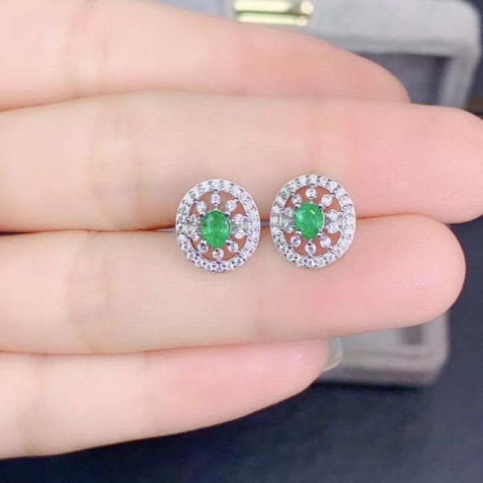 Natural Emerald Studs Earrings, 925 Sterling Silver, Emerald Earrings, Emerald Silver Earrings, Luxury Earrings, Oval Cut Stone Earrings | Save 33% - Rajasthan Living 9