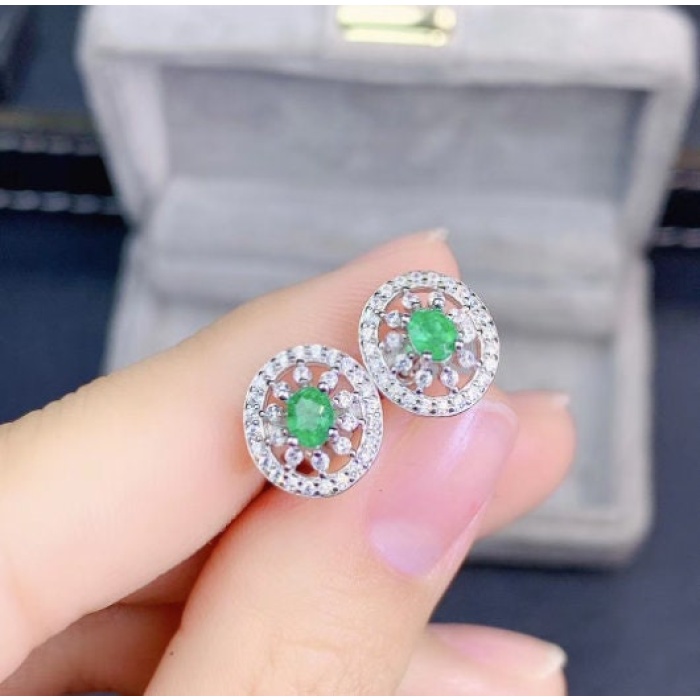Natural Emerald Studs Earrings, 925 Sterling Silver, Emerald Earrings, Emerald Silver Earrings, Luxury Earrings, Oval Cut Stone Earrings | Save 33% - Rajasthan Living 6