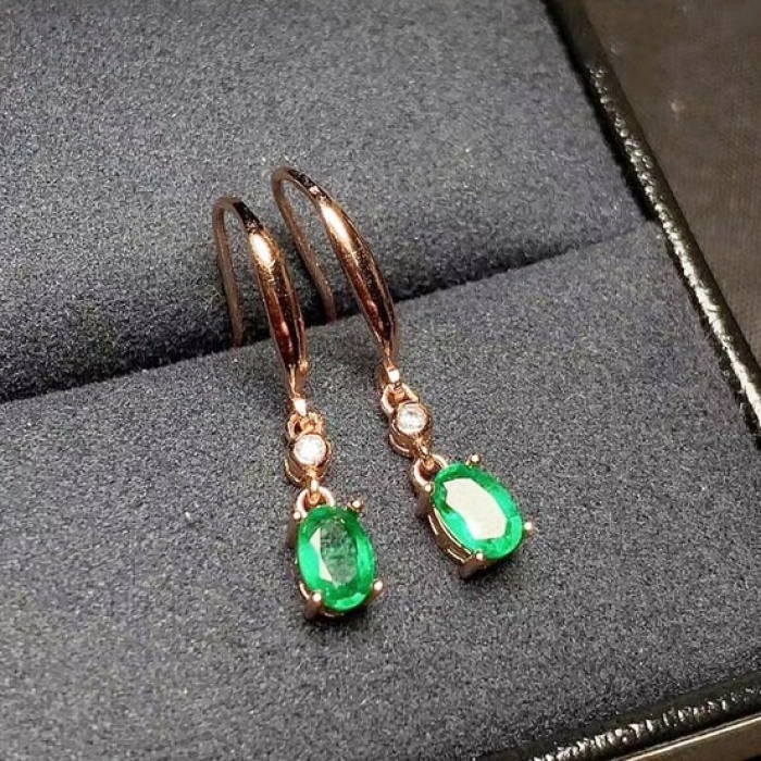 Natural Emerald Drop Earrings, 925 Sterling Silver, Emerald Drop Earrings, Emerald Silver Earrings, Luxury Earrings, Oval Cut Stone Earrings | Save 33% - Rajasthan Living 8