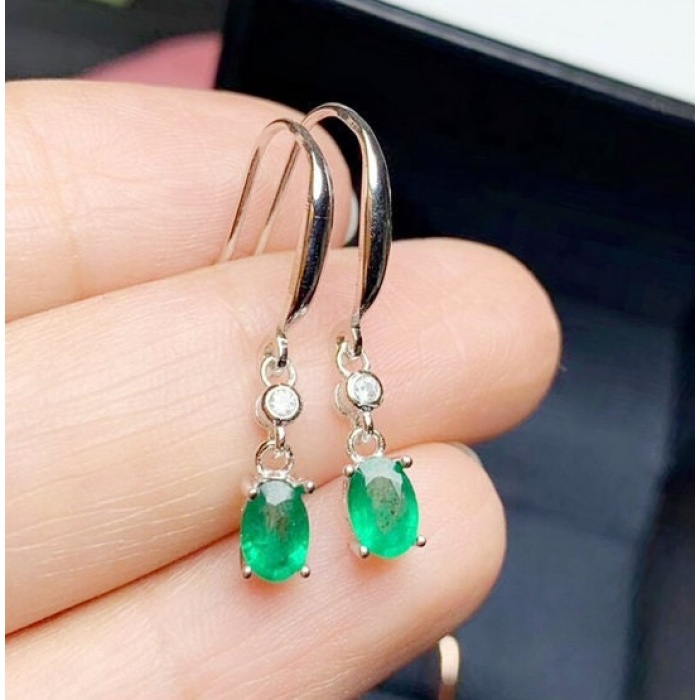 Natural Emerald Drop Earrings, 925 Sterling Silver, Emerald Drop Earrings, Emerald Silver Earrings, Luxury Earrings, Oval Cut Stone Earrings | Save 33% - Rajasthan Living 5