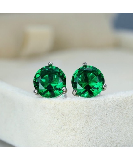 Lab Emerald Drop Earrings, 925 Sterling Silver, Emerald Drop Earrings, Emerald Silver Earrings, Luxury Earrings, Round Cut Stone Earrings | Save 33% - Rajasthan Living