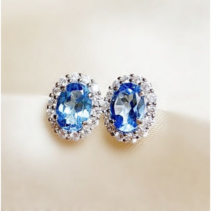 Natural Topaz Studs Earrings, 925 Sterling Silver, Studs Earrings, Earrings, Blue Topaz Earrings, Luxury Earrings, Oval Cut Stone Earrings | Save 33% - Rajasthan Living 7