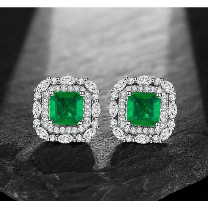 lab Emerald Stud Earrings, 925 Sterling Silver, Emerald Stud Earrings, Emerald Silver Earrings, Luxury Earrings, Asscher cut Stone | Save 33% - Rajasthan Living 6